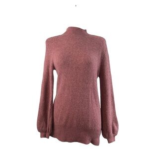 SOLUTION Sweater Funnel Neck Balloon Sleeve Pink Ribbed Knit Medium